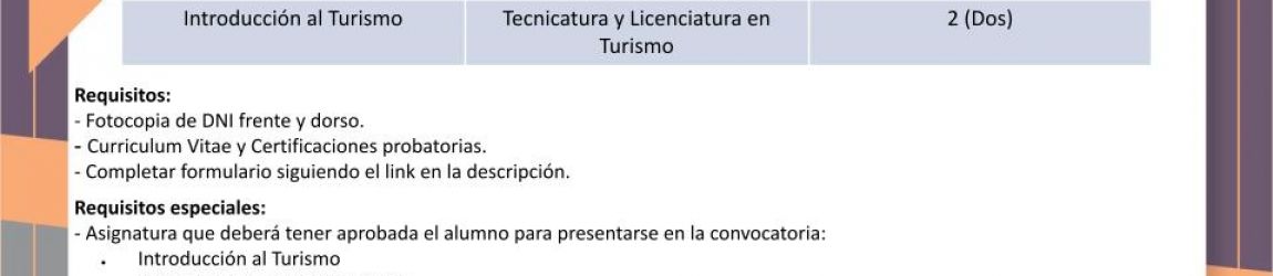 Introducción al Turismo: Pedido de Ayudante Alumno Ad-Honorem